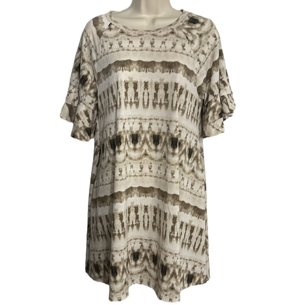 Pixi & Ivy Short Sleeve Dress Brown & Cream Midi Length Size Medium